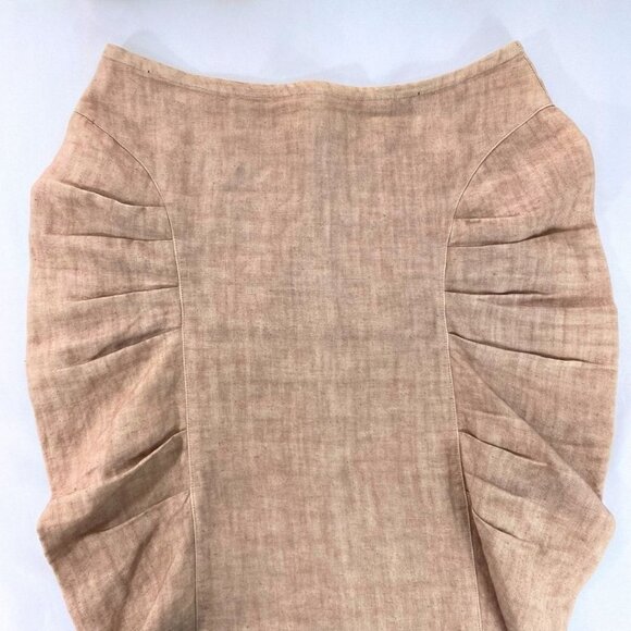 ENOCHIAN BEIGE LINEN CANVAS SIDE FLUTTER PENCIL SKIRT - 10 - Picture 6 of 8